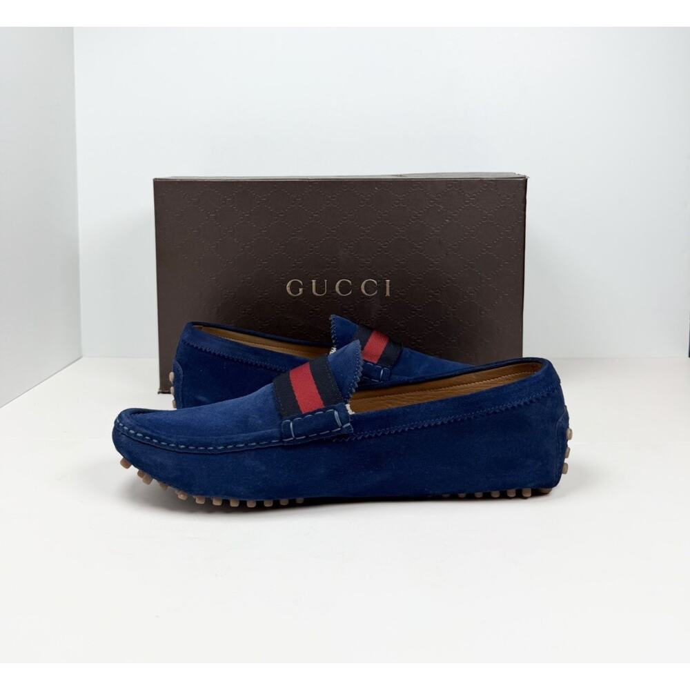 Size 9.5G/10US - Gucci Signature Web Blue Suede Loafers💙 - Picture 3 of 8
